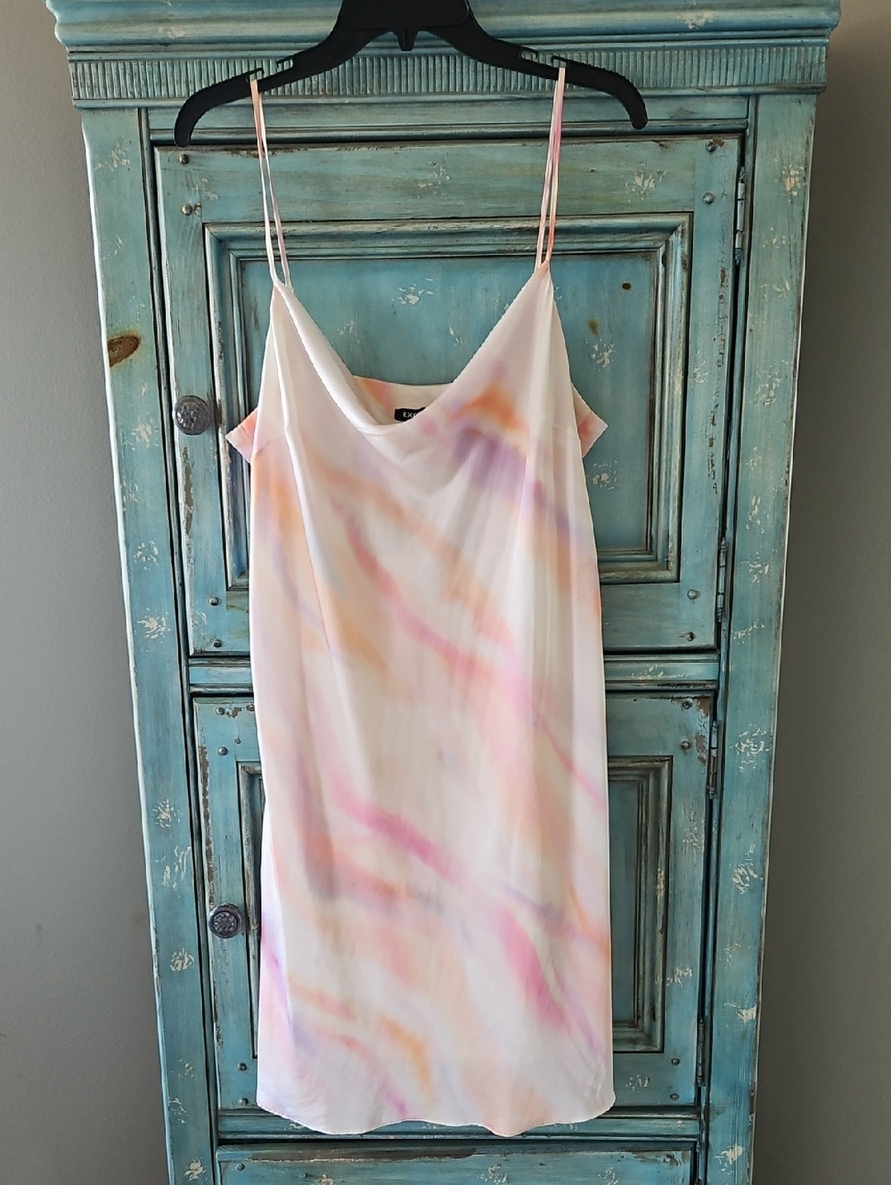 Express Pastel Tie-Dye Slip Mini Dress - Pink, Peach, Lavender on White